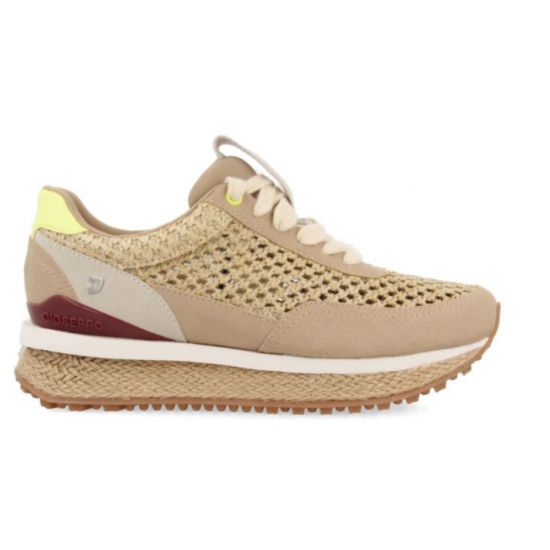 Sneakers beige con rejilla de rafia 