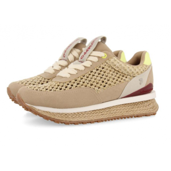 Sneakers beige con rejilla de rafia 