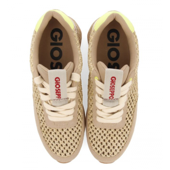 Sneakers beige con rejilla de rafia 