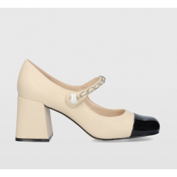 Zapato tacón beige-negro perla